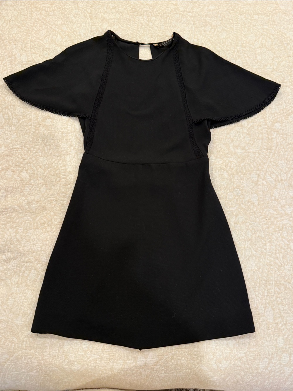 Zara Trafaluc Black Open Back Romper Skort Embroidered Trim XS